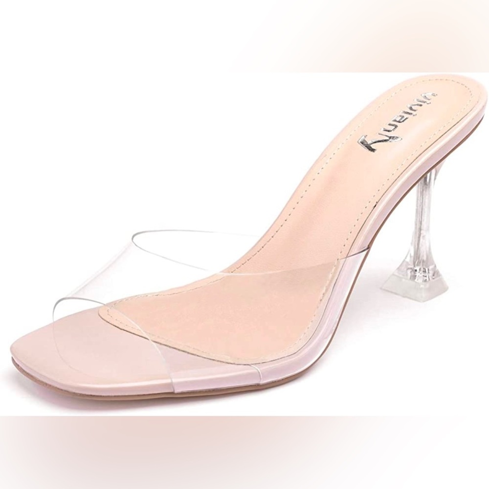 NWT Vivianly Clear Open Toe Heel Mule; Size 10; Nude